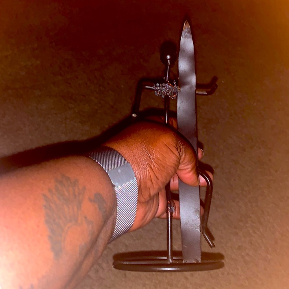 African Jewelry stand black with light blue beading for shirt and bottom